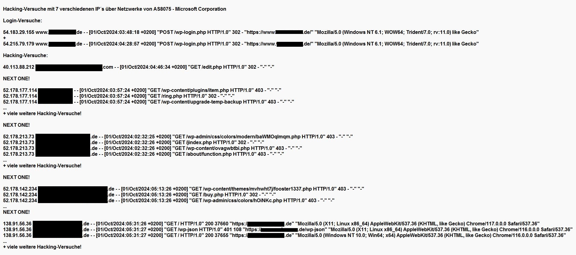 Hacking-Versuche über Netzwerke von AS8075 - Microsoft Corporation Oktober 2024