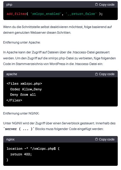 Wordpress Sicherheit XMLRPC deaktivieren